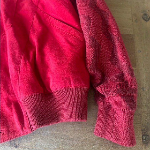 Vintage AMGE Red Leather & Knit Bomber Jacket XL- Made in Spain - Picture 14 of 16